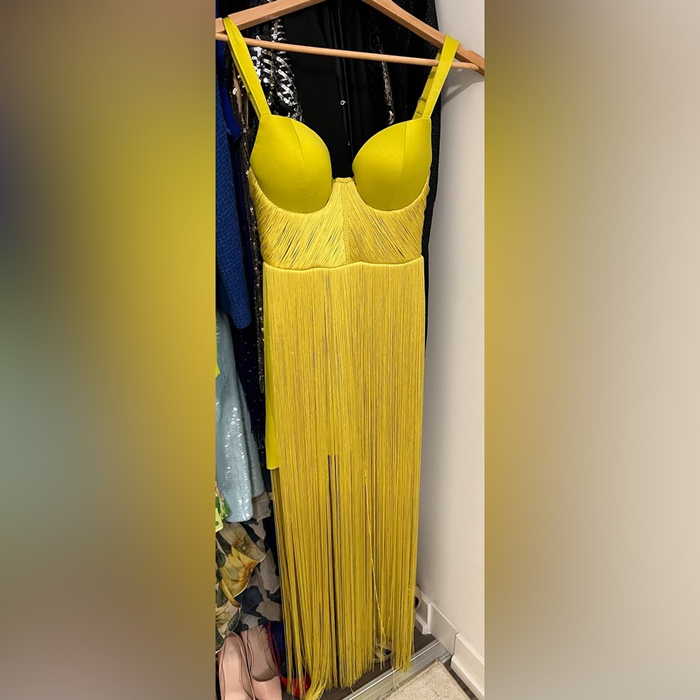 House of CB Yellow Sweetheart Slit Gown - Picture 4 of 9